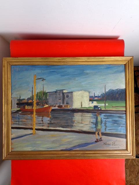 Maleri: Dreng ved kanal